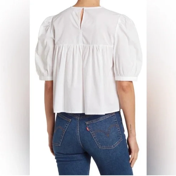 NWT MELROSE & MARKET YOKE DETAIL PUFF SLEEVE TOP IN WHITE- size S - Picture 4 of 9